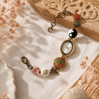 Retro Oval Enamel Bead Bracelet Watch
