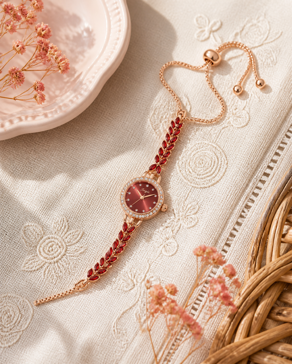 Diamond-encrusted Leaf-shaped Quartz Bracelet Watch