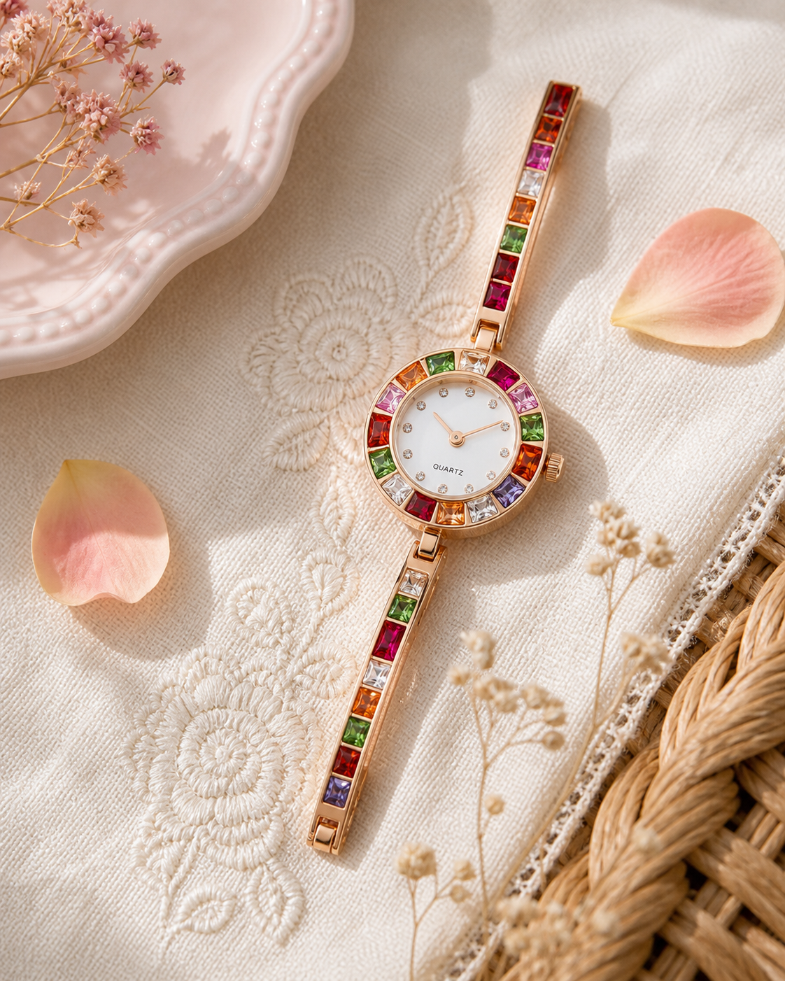 Colored Gemstone Inlaid Watch