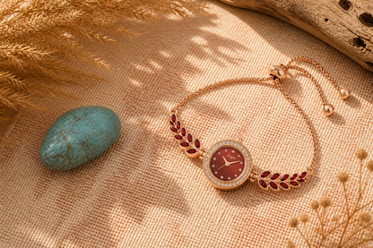 Diamond-encrusted Leaf-shaped Quartz Bracelet Watch