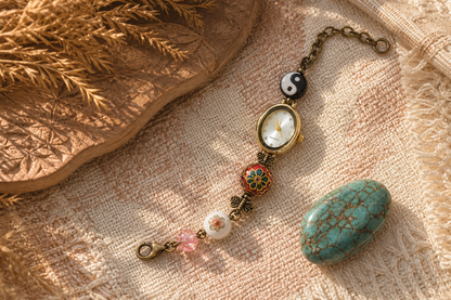 Retro Oval Enamel Bead Bracelet Watch