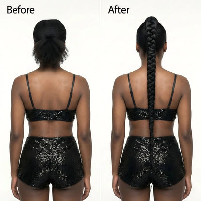 Before and after wearing the 36 inch braided ponytail extension