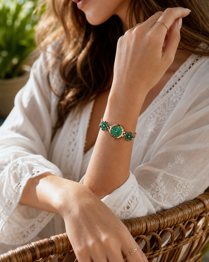 Diamond-Studded Flower-Shaped Colored Watch Bracelet