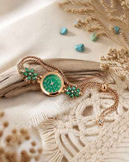 Diamond-Studded Flower-Shaped Colored Watch Bracelet