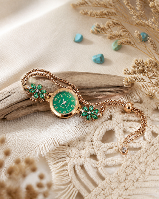 Diamond-Studded Flower-Shaped Colored Watch Bracelet