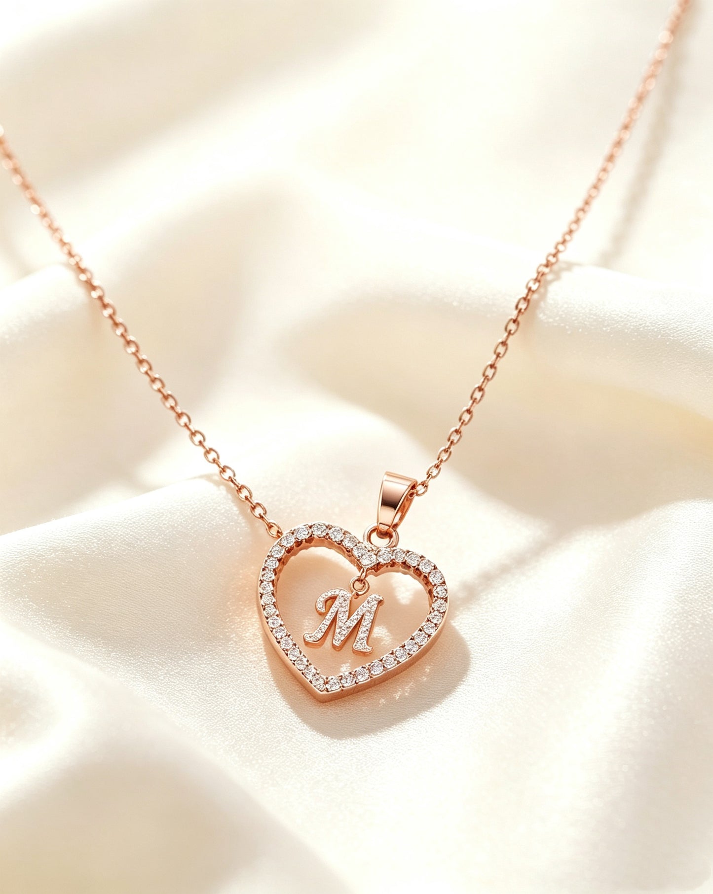 Zircon Heart-Shaped Letter Necklace
