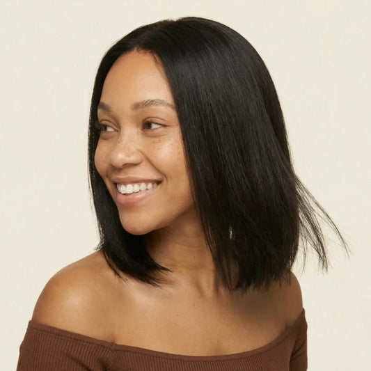 150% density glueless blunt cut bob wig HD 13x4 lace frontal for black women 12 Inch #1B natural black