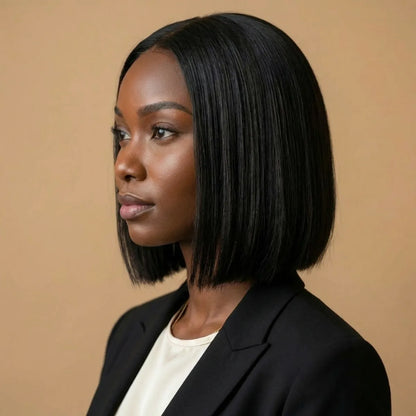 HD Closure Bob Wig Side View — Beginner Friendly Wear and Go Human Hair Wig for Black Women | Chiesma