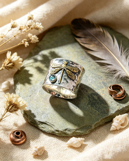 Aquamarine Dragonfly Ring