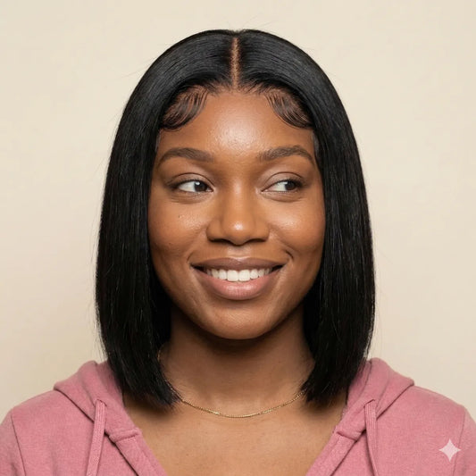 Glueless 4x4 HD lace blunt cut bob wig for black women 180 density front view