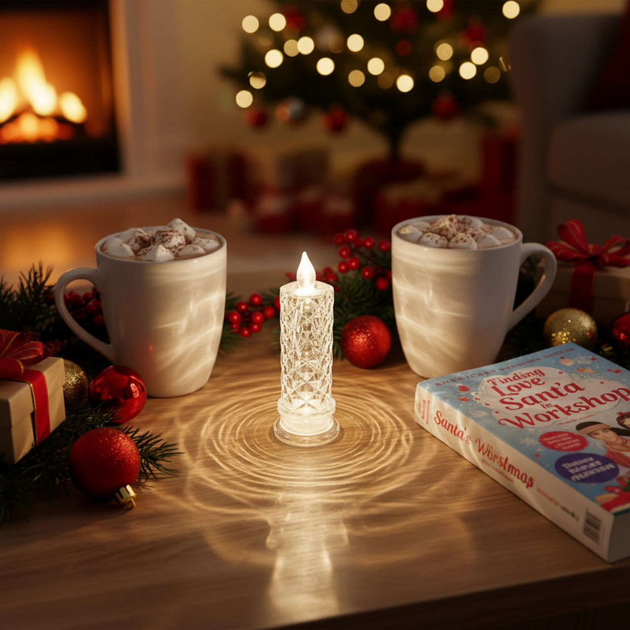 Rose Shadow LED Flameless Candles Set | Romantic Battery Pillar Lights