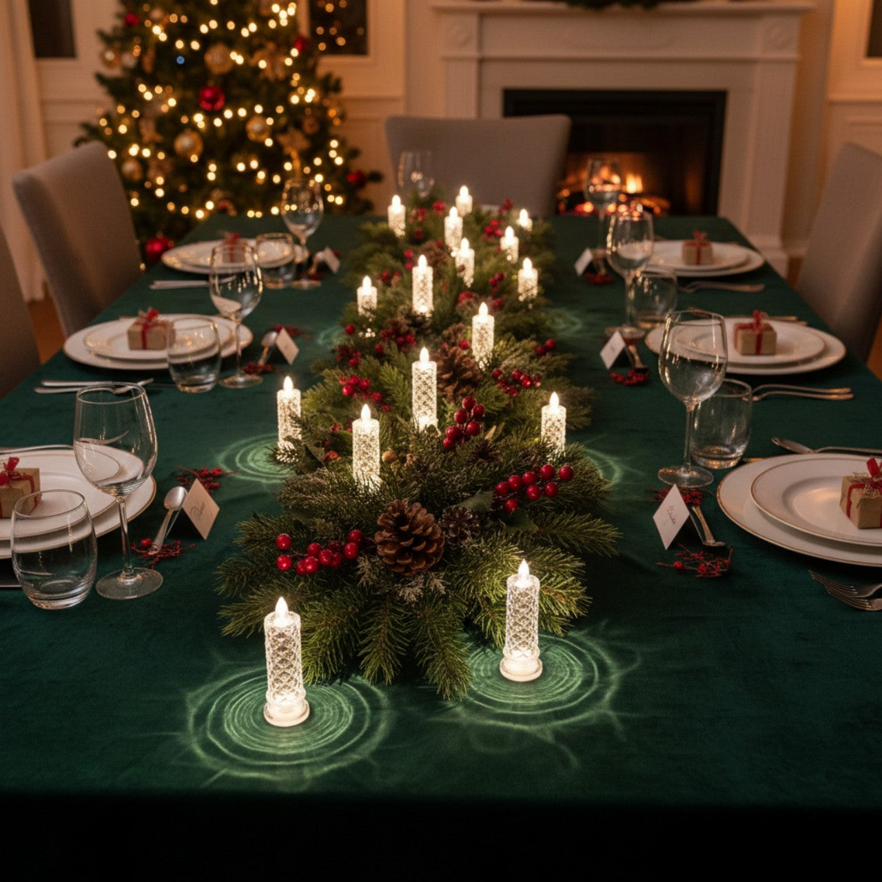 Rose Shadow LED Flameless Candles Set | Romantic Battery Pillar Lights