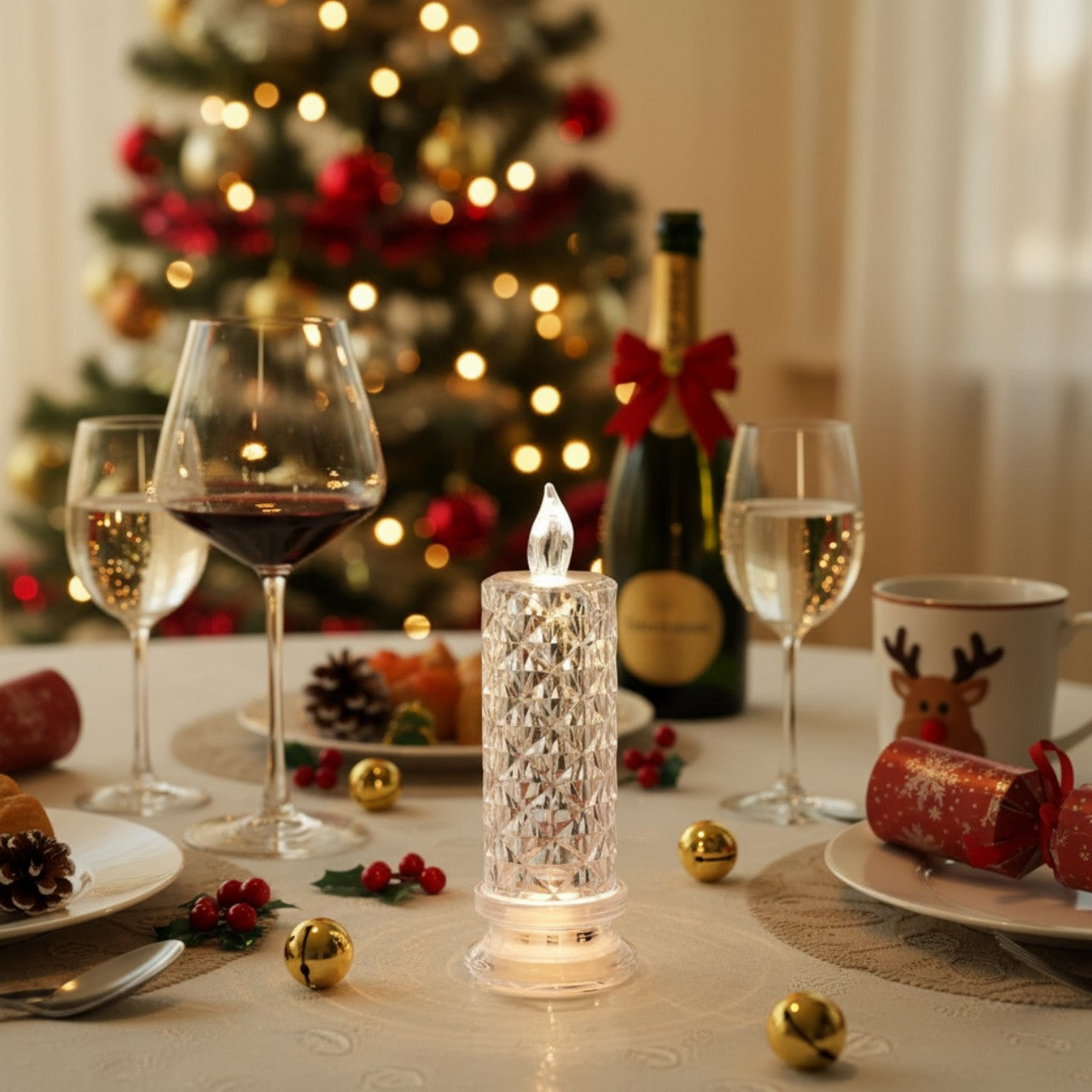 Rose Shadow LED Flameless Candles Set | Romantic Battery Pillar Lights