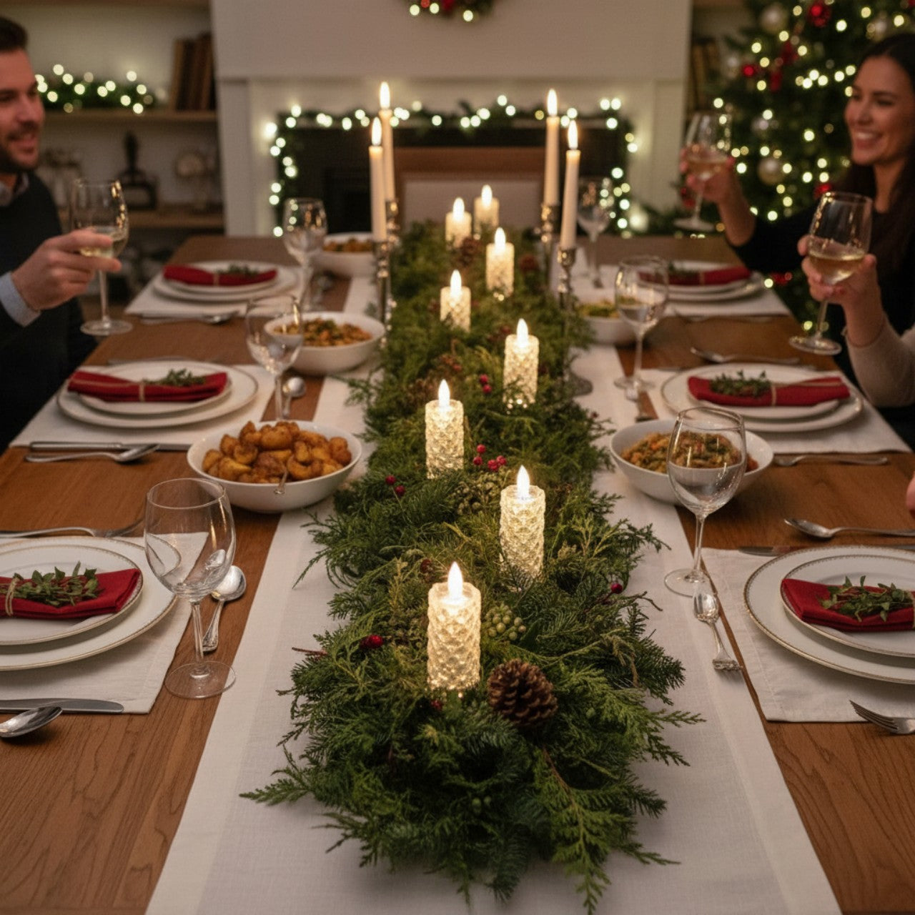 Rose Shadow LED Flameless Candles Set | Romantic Battery Pillar Lights