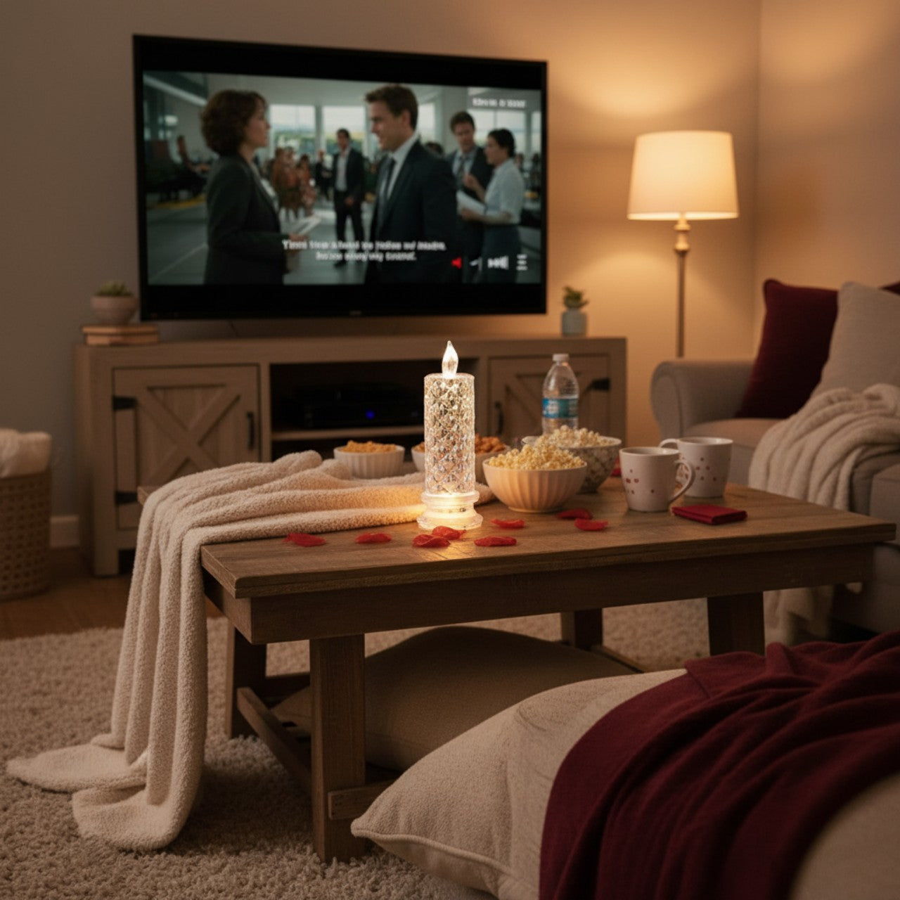 Rose Shadow LED Flameless Candles Set | Romantic Battery Pillar Lights