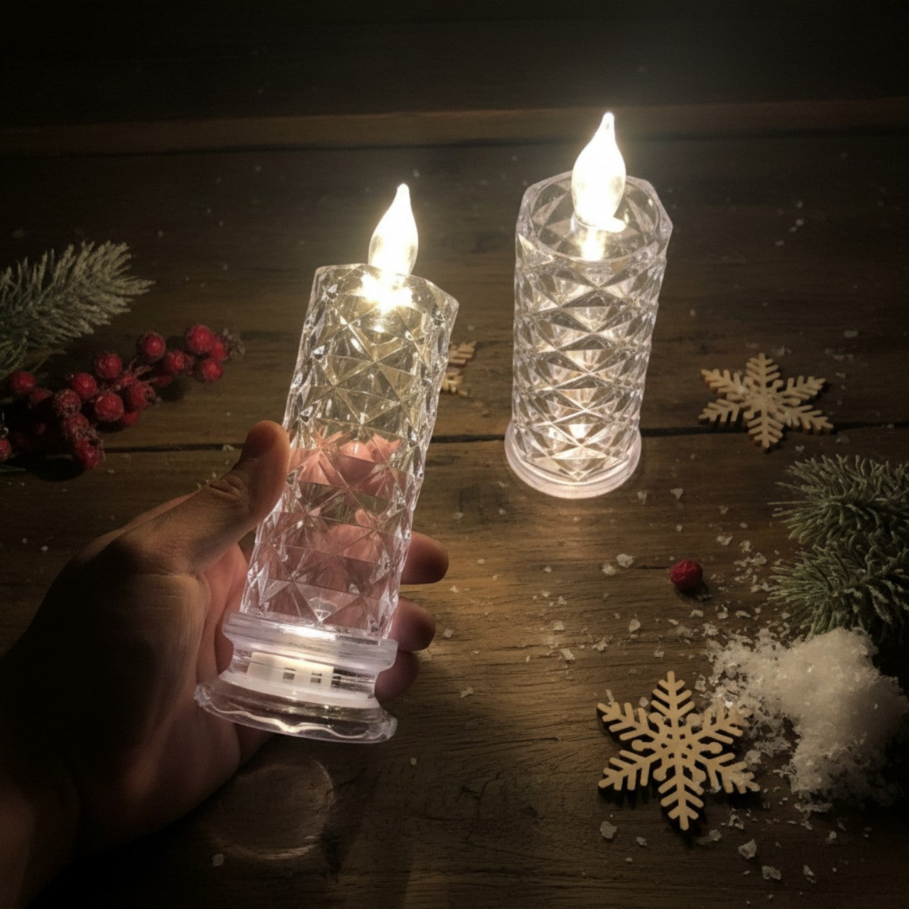 Rose Shadow LED Flameless Candles Set | Romantic Battery Pillar Lights