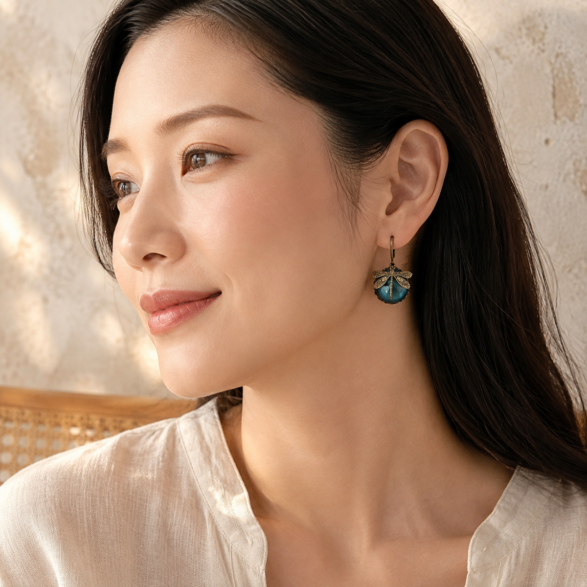 Vintage Moonstone Butterfly Pattern Earrings