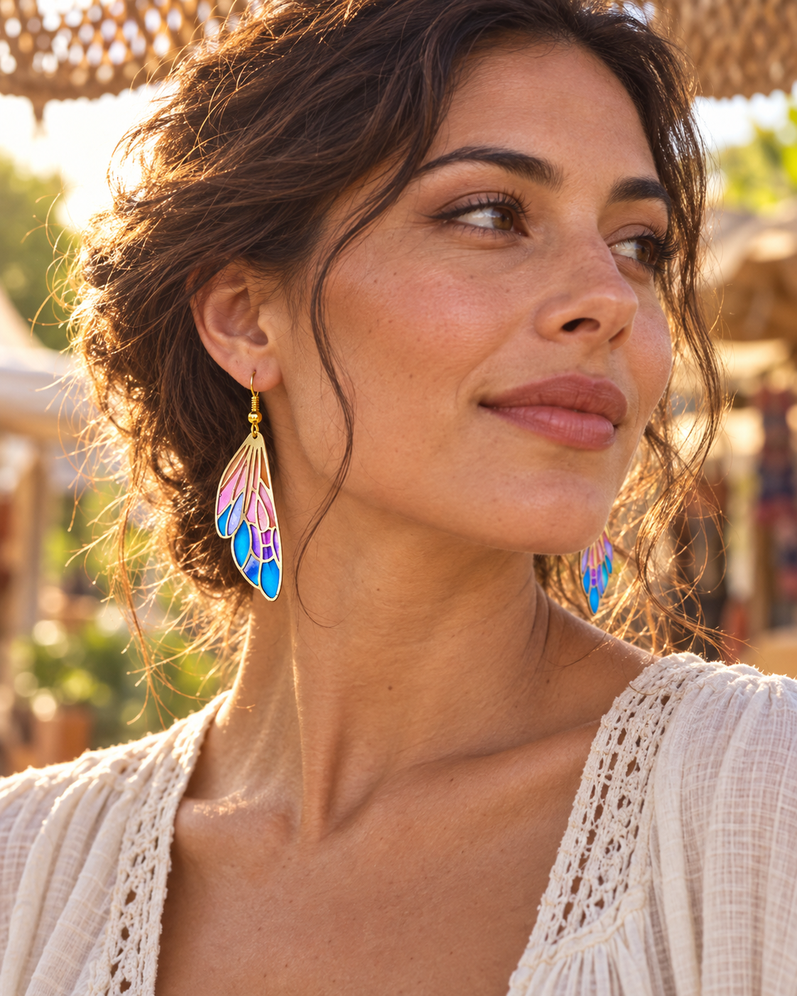 Gradually Changing Multi-colored Feather Earrings