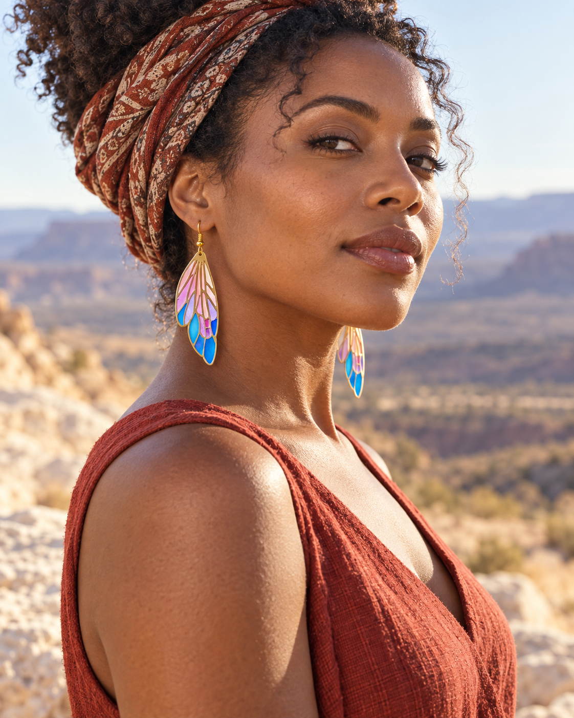 Gradually Changing Multi-colored Feather Earrings