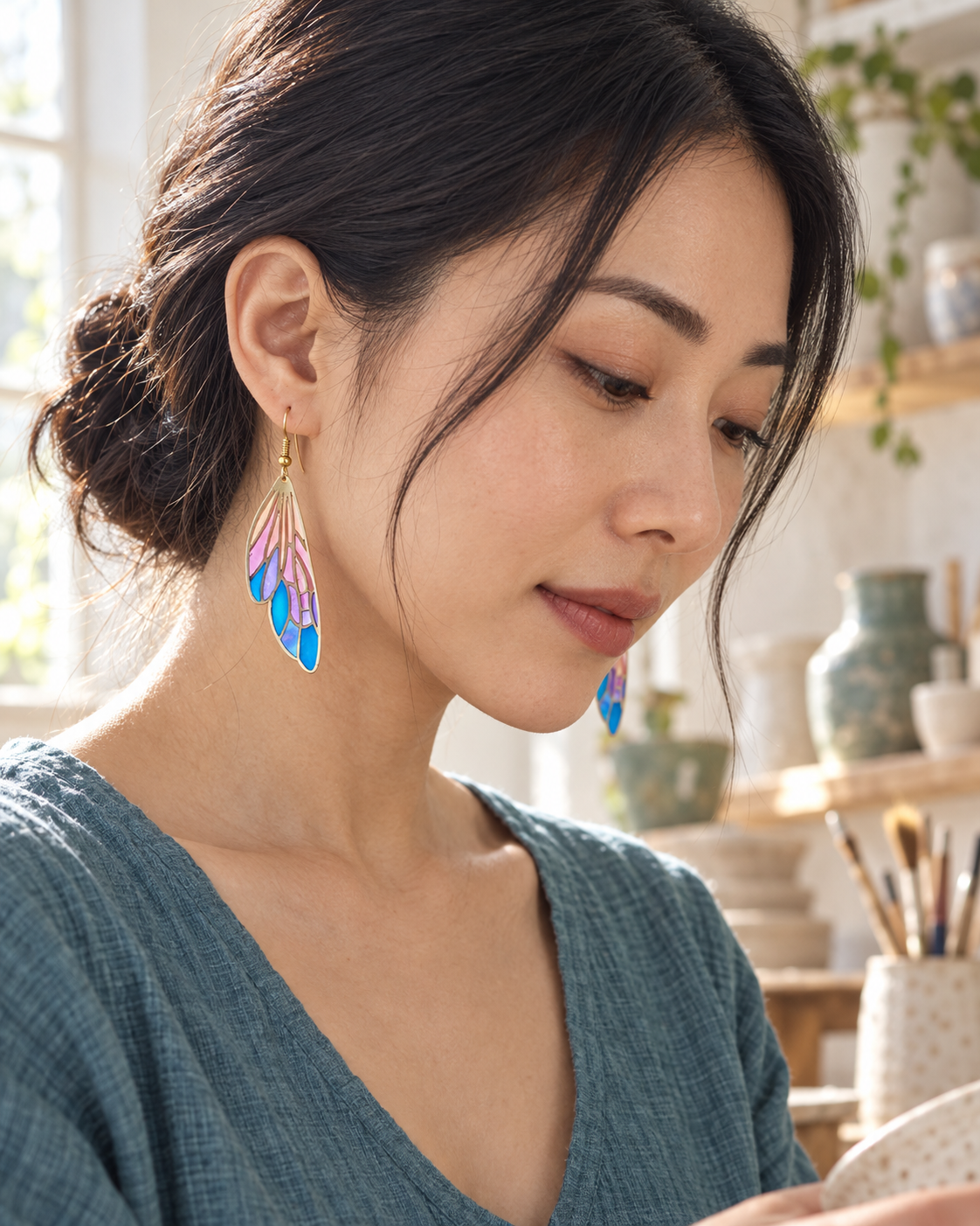 Gradually Changing Multi-colored Feather Earrings