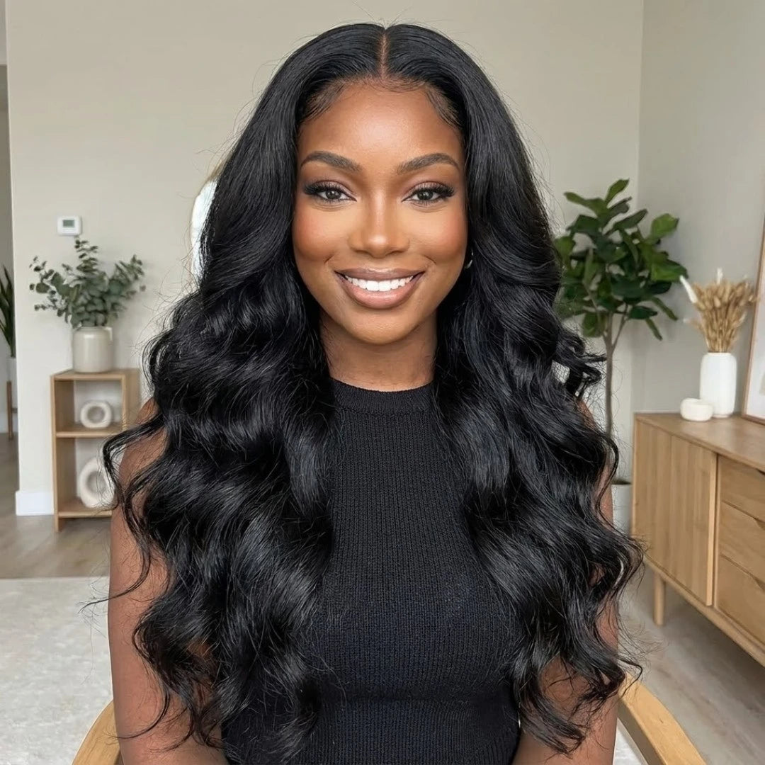 Natural looking human hair loose wave wig worn in daily lifestyle setting