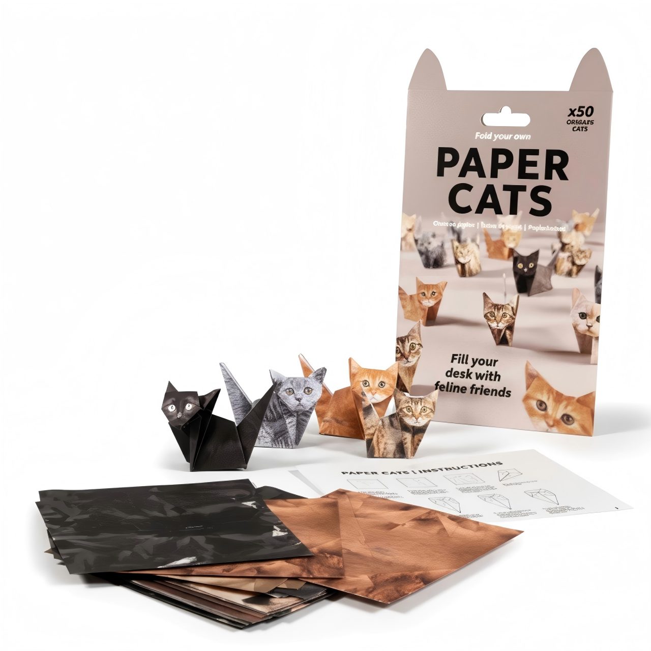DIY Origami Paper Cats Kit | 50 Sheets Cute Animal Craft for Adults & Kids