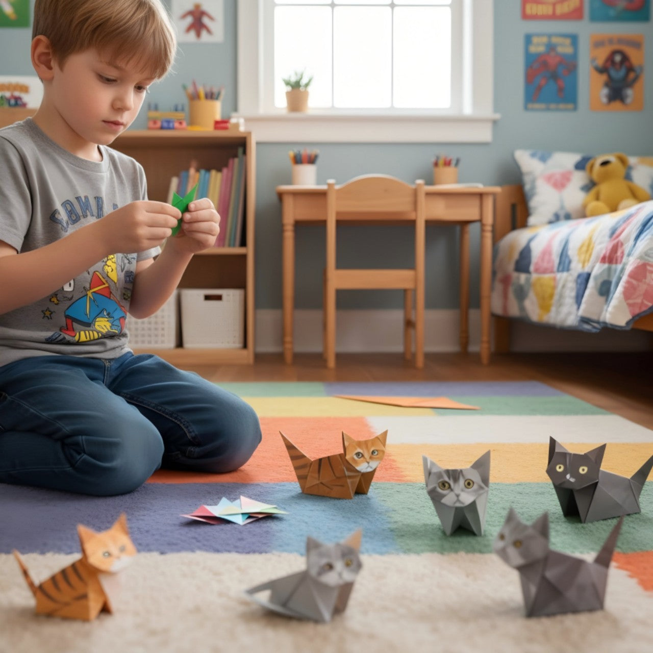 DIY Origami Paper Cats Kit | 50 Sheets Cute Animal Craft for Adults & Kids