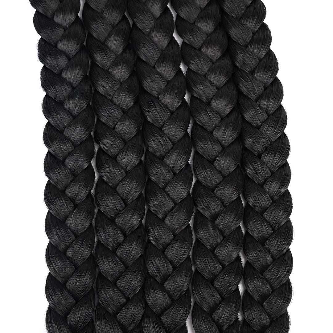 Close up detail of premium braided ponytail hair texture