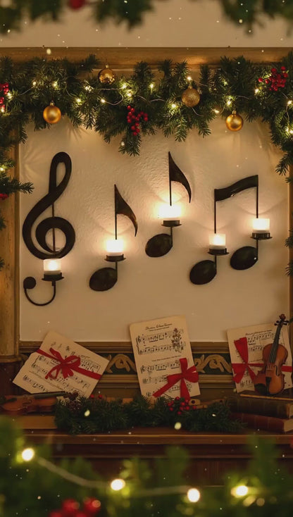 Music Note Wall Candle Holders Set – Metal Art Sconce Decor