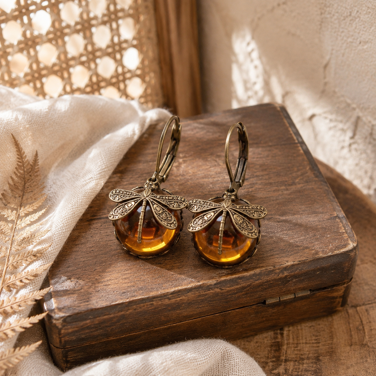 Vintage Moonstone Butterfly Pattern Earrings