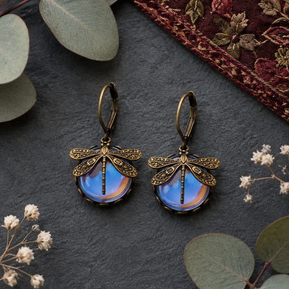 Vintage Moonstone Butterfly Pattern Earrings