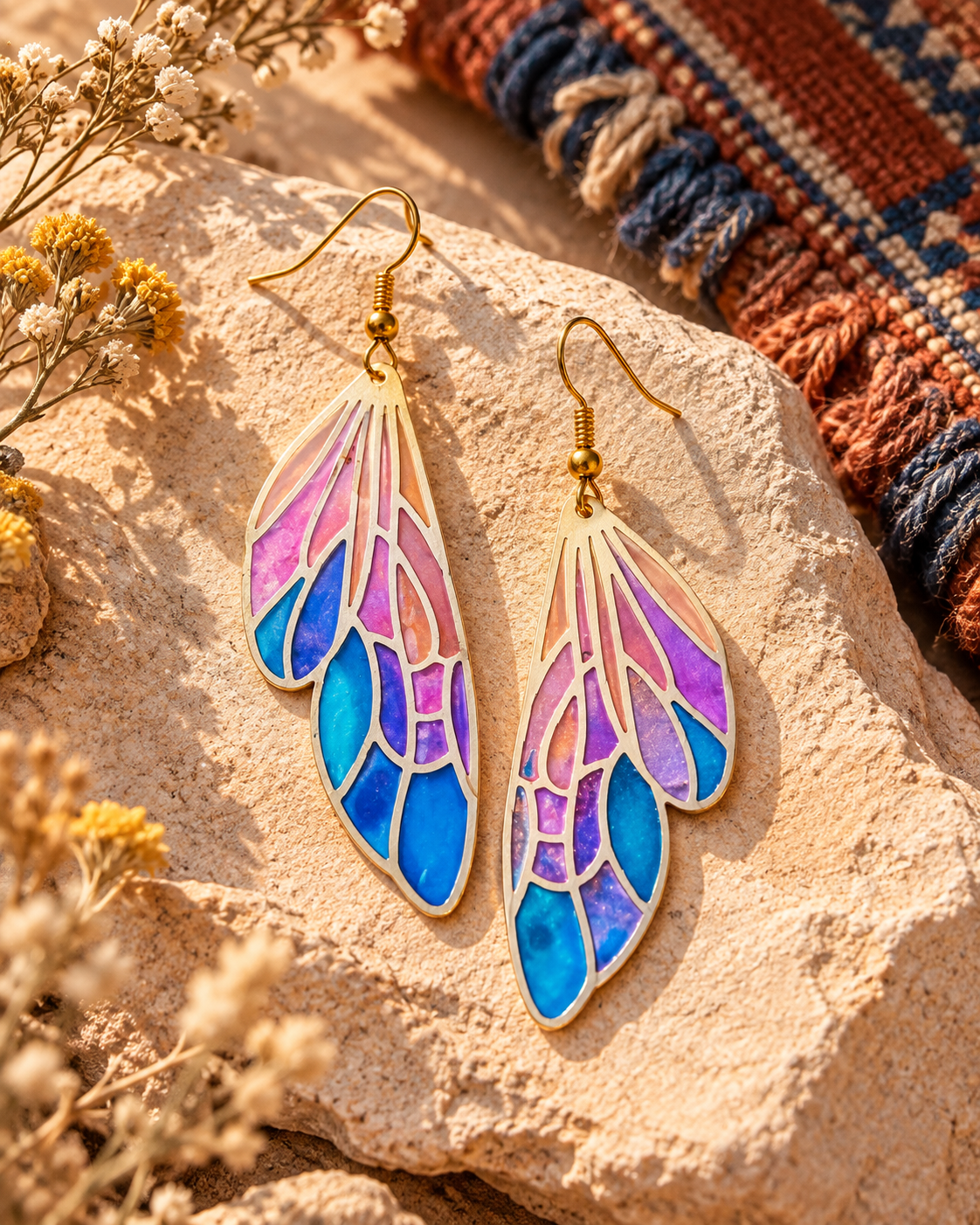 Gradually Changing Multi-colored Feather Earrings