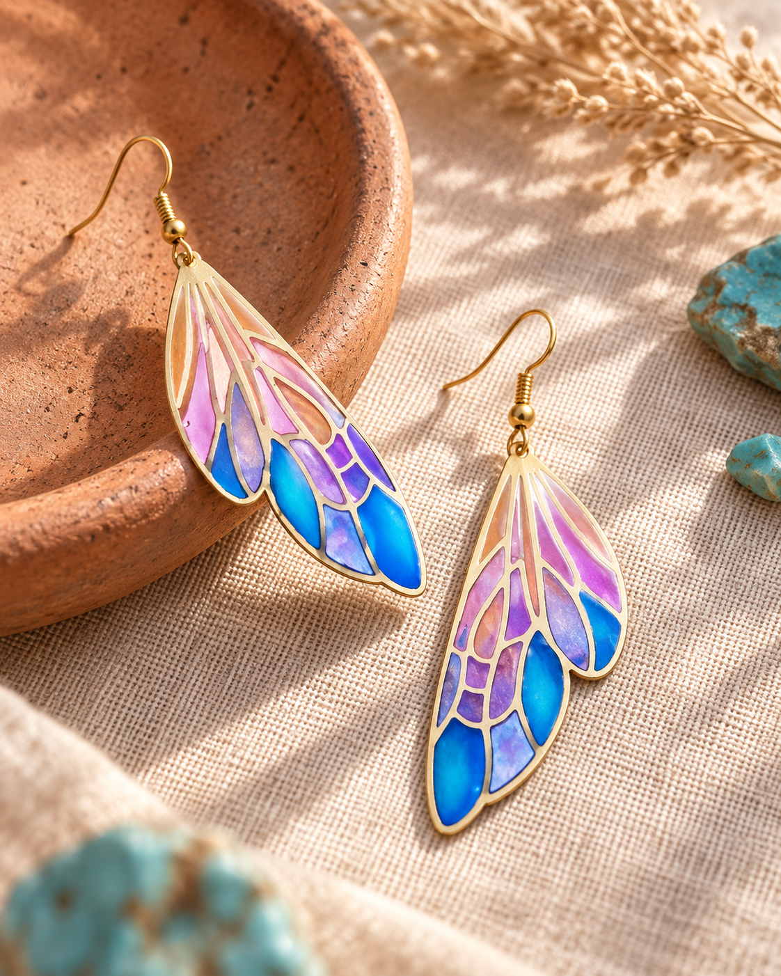 Gradually Changing Multi-colored Feather Earrings